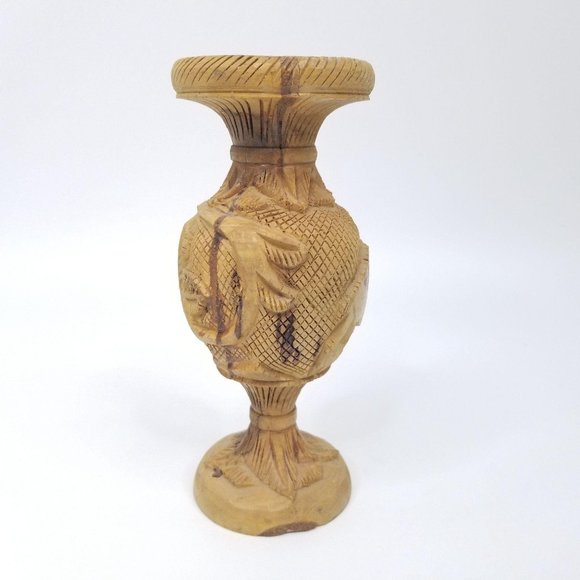 Vintage Hand Carved Wooden Vase Camel Palm Tree 3D - Picture 3 of 11